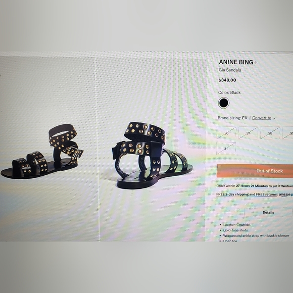 Anine Bing Gia Sandals Black with Gold Studs - Picture 5 of 6